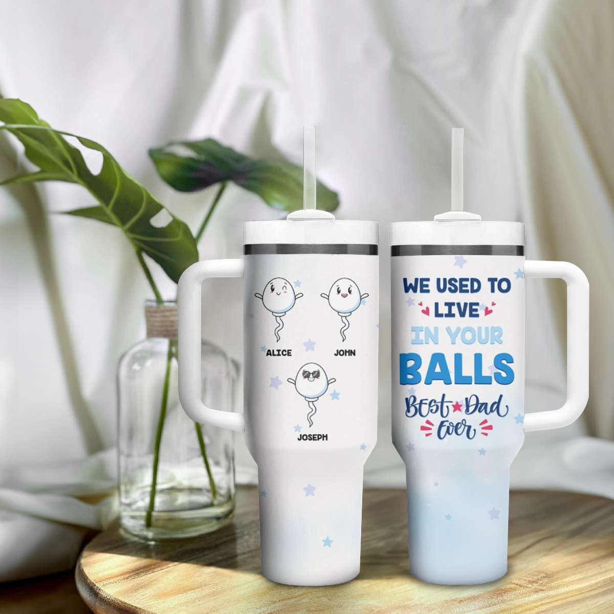 Custom Father's Day Tumbler With Handle We Used To Live In Your Balls | Wonder Print Shop