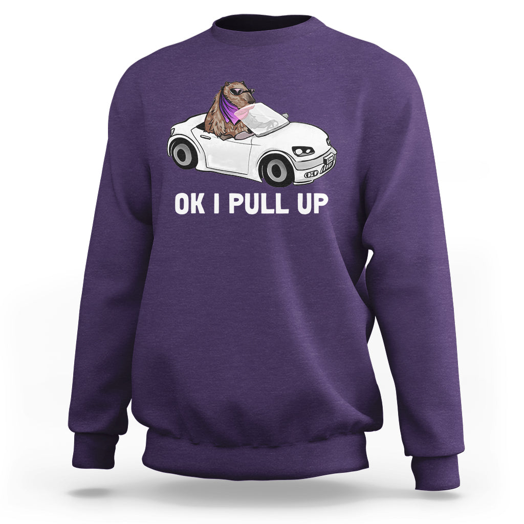 Funny Ok I Pull Up Meme Cool Capybara Driving Car Sweatshirt - Wonder Print Shop