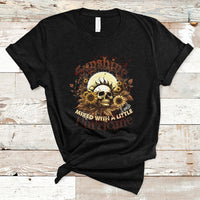 Sunshine Mixed With A Little Hurricane Floral Sunflower Skull Funny T-Shirt - Wonder Print Shop