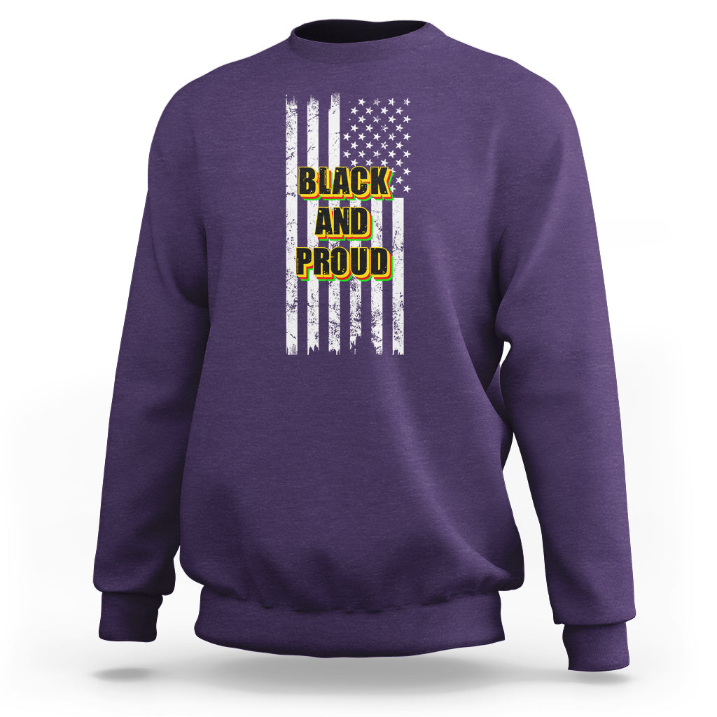 BHM Black And Proud African American Pride Us Flag Sweatshirt - Wonder Print Shop