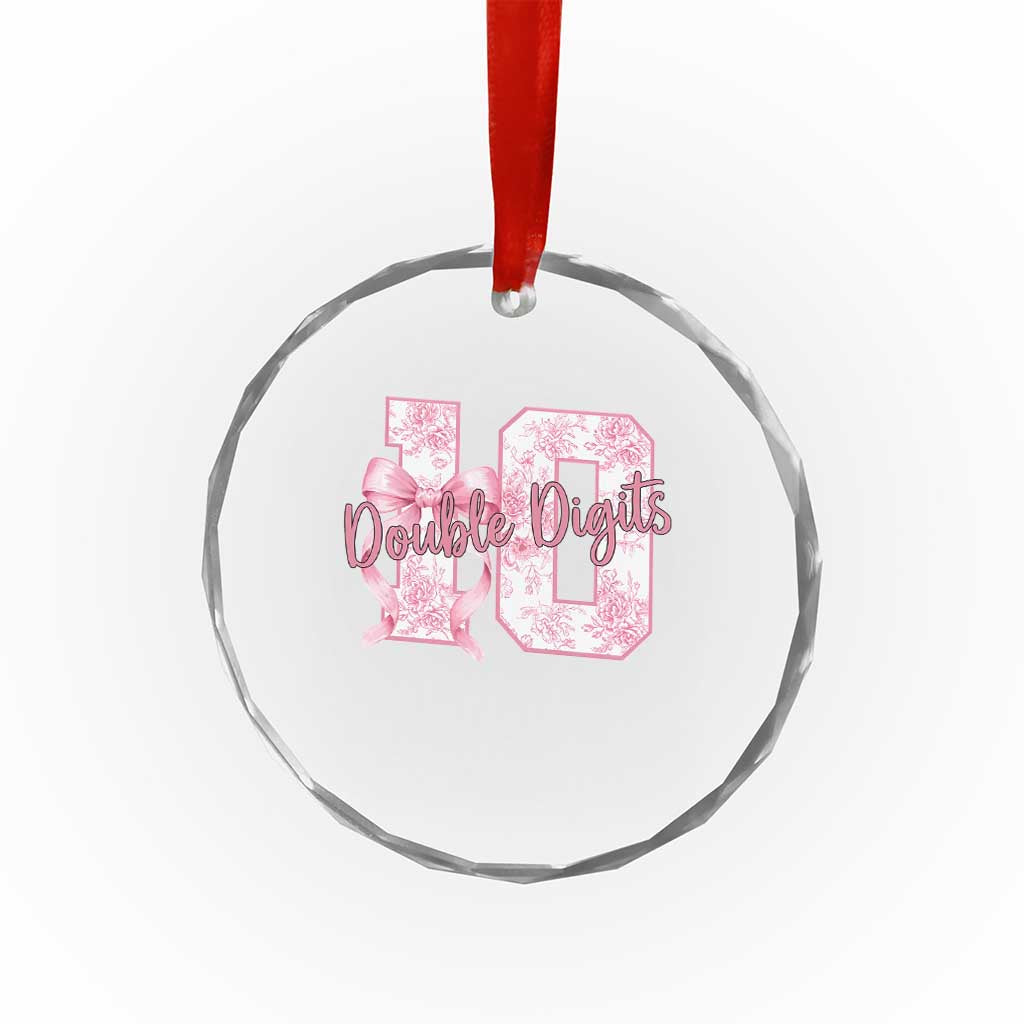 10th Birthday Crystal Glass Ornament Double Digits Pink Coquette Bow 10 Year Old Aesthetic