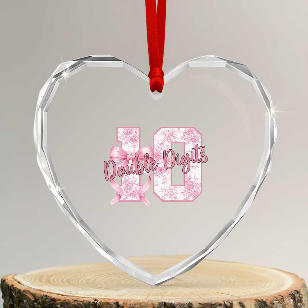 10th Birthday Heart Crystal Glass Ornament Double Digits Pink Coquette Bow 10 Year Old Aesthetic