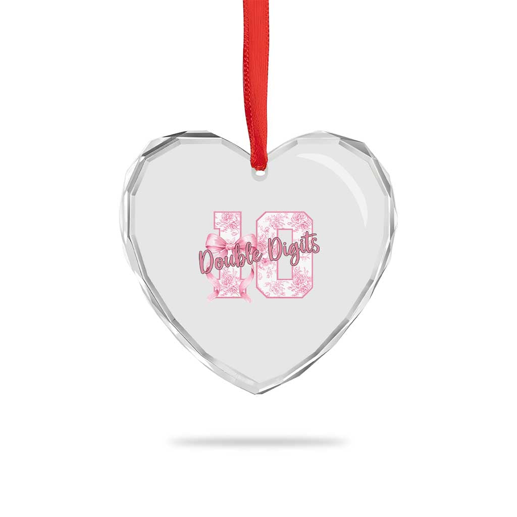 10th Birthday Heart Crystal Glass Ornament Double Digits Pink Coquette Bow 10 Year Old Aesthetic