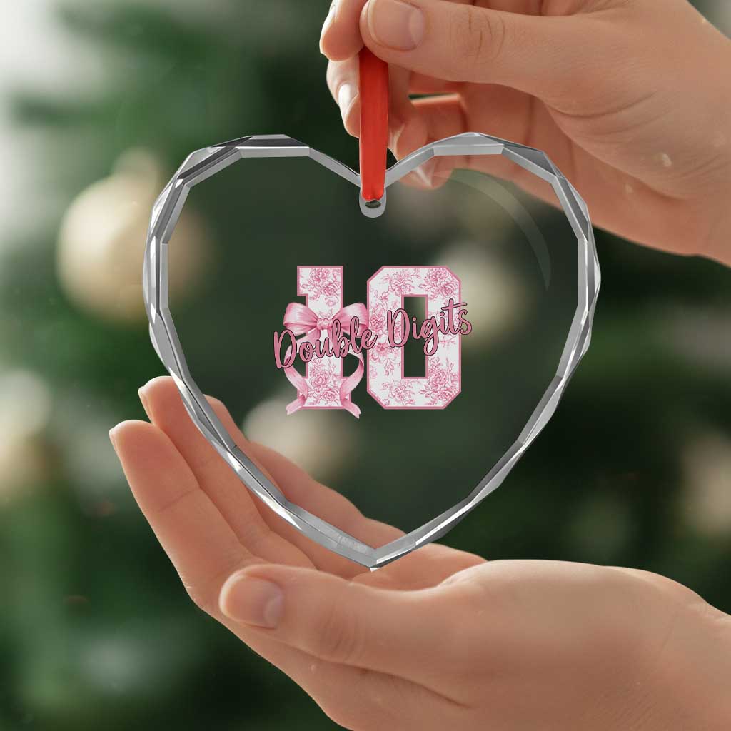 10th Birthday Heart Crystal Glass Ornament Double Digits Pink Coquette Bow 10 Year Old Aesthetic