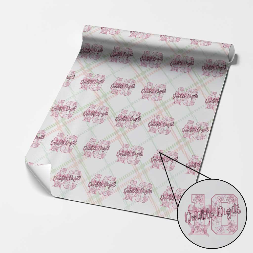 10th Birthday Wrapping Paper Roll Double Digits Pink Coquette Bow 10 Year Old Aesthetic