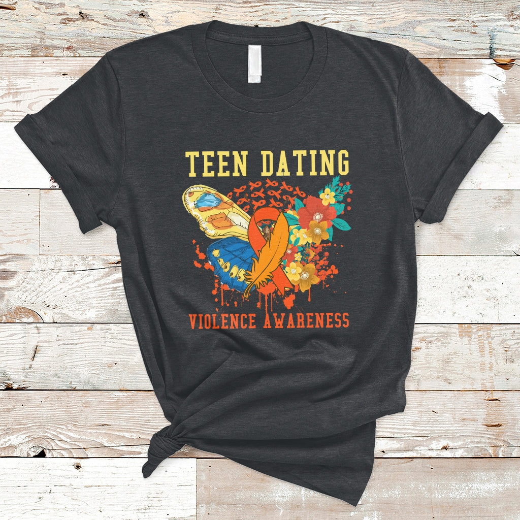 Spread Teen Dating Violence Awareness Orange Butterfly T-Shirt - Wonder Print Shop