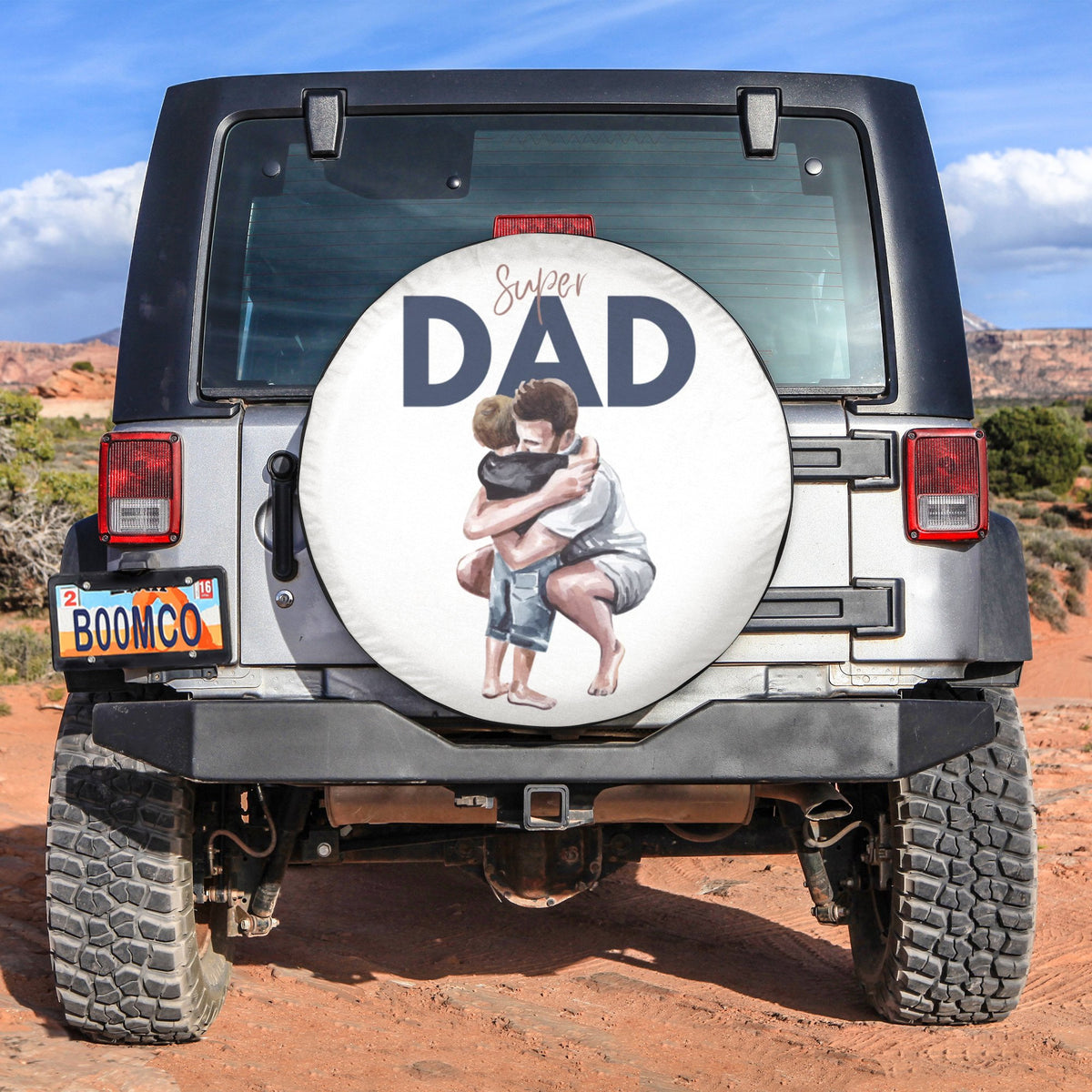 Father's Day Tire Covers - Dad And Son Hugging Super Dad Spare Tire Cover NO.110 LT8 - Wonder Print Shop