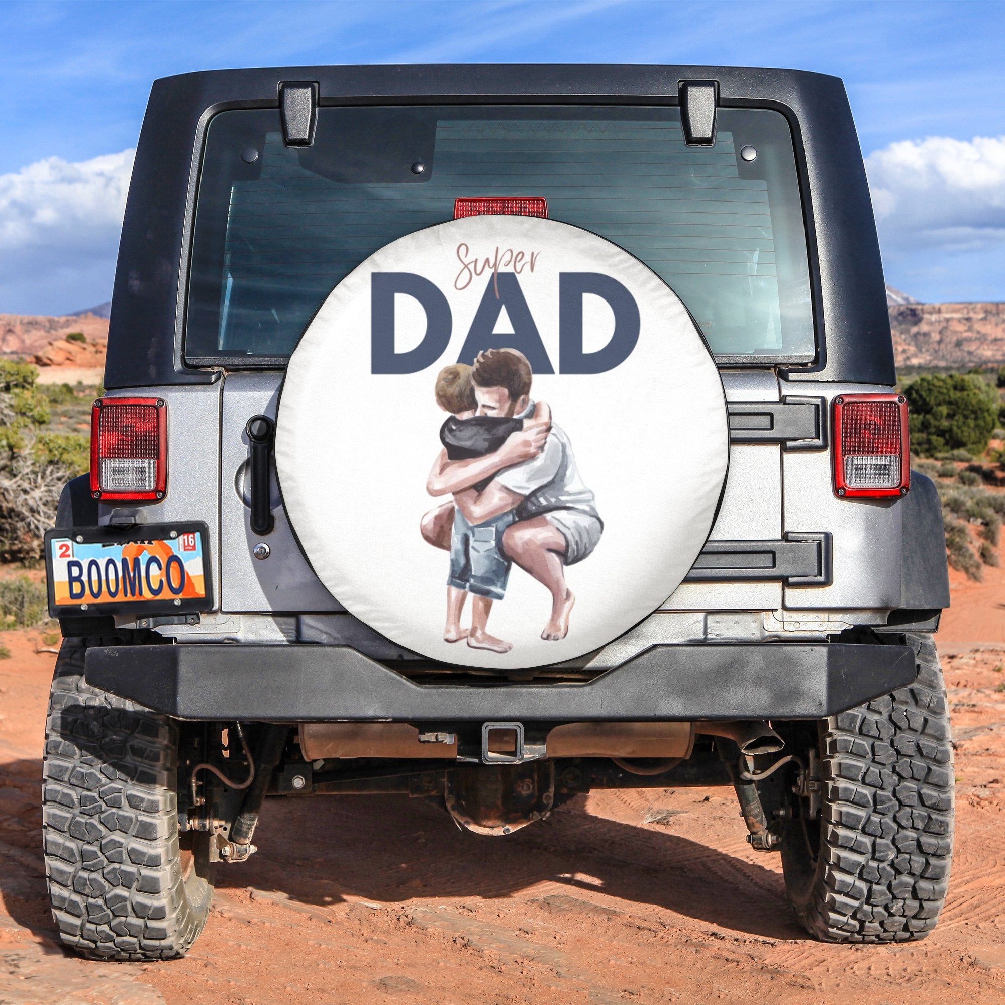 Father's Day Tire Covers - Dad And Son Hugging Super Dad Spare Tire Cover NO.110 LT8 - Wonder Print Shop