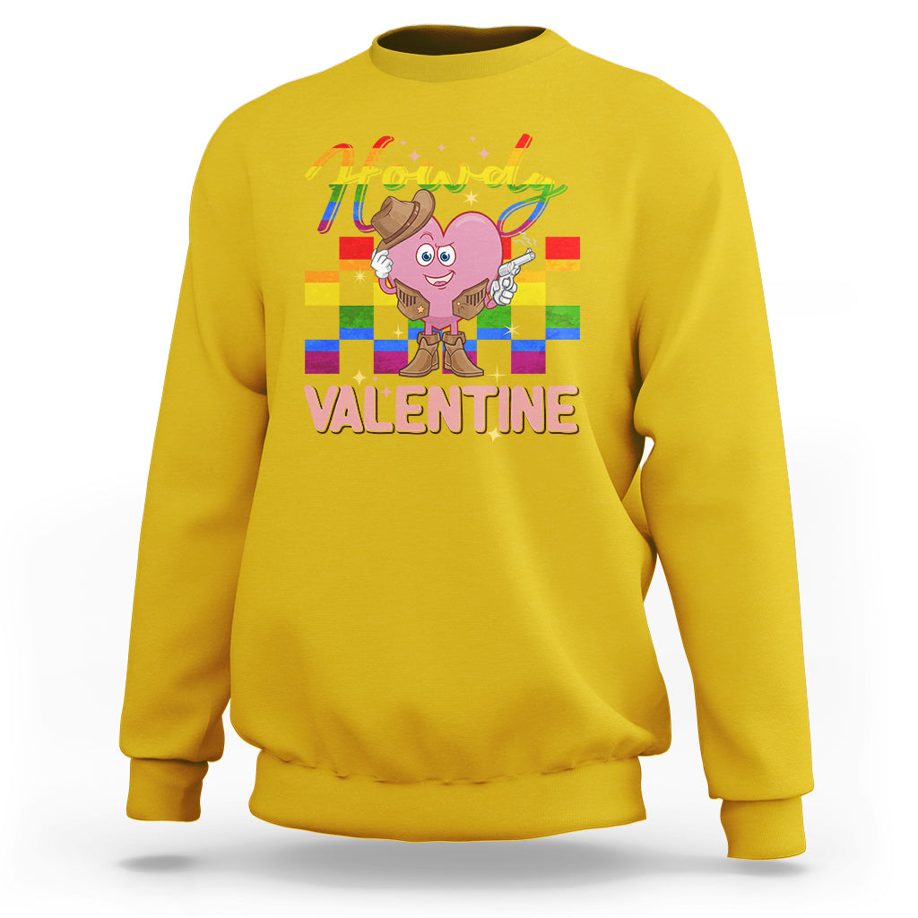 Howdy Valentine Funny Valentine's Day Cowboy Heart Groovy Sweatshirt - Wonder Print Shop