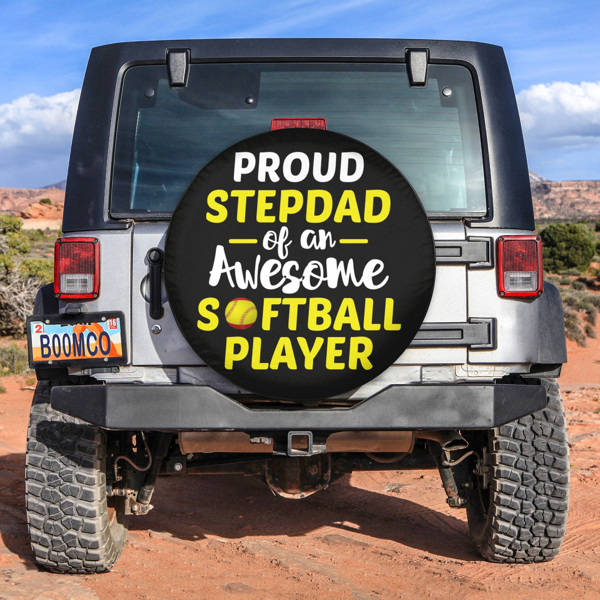 Father's Day Tire Covers - Proud Stepdad Of An Awesome Softball Player Spare Tire Cover NO.114 LT8 - Wonder Print Shop