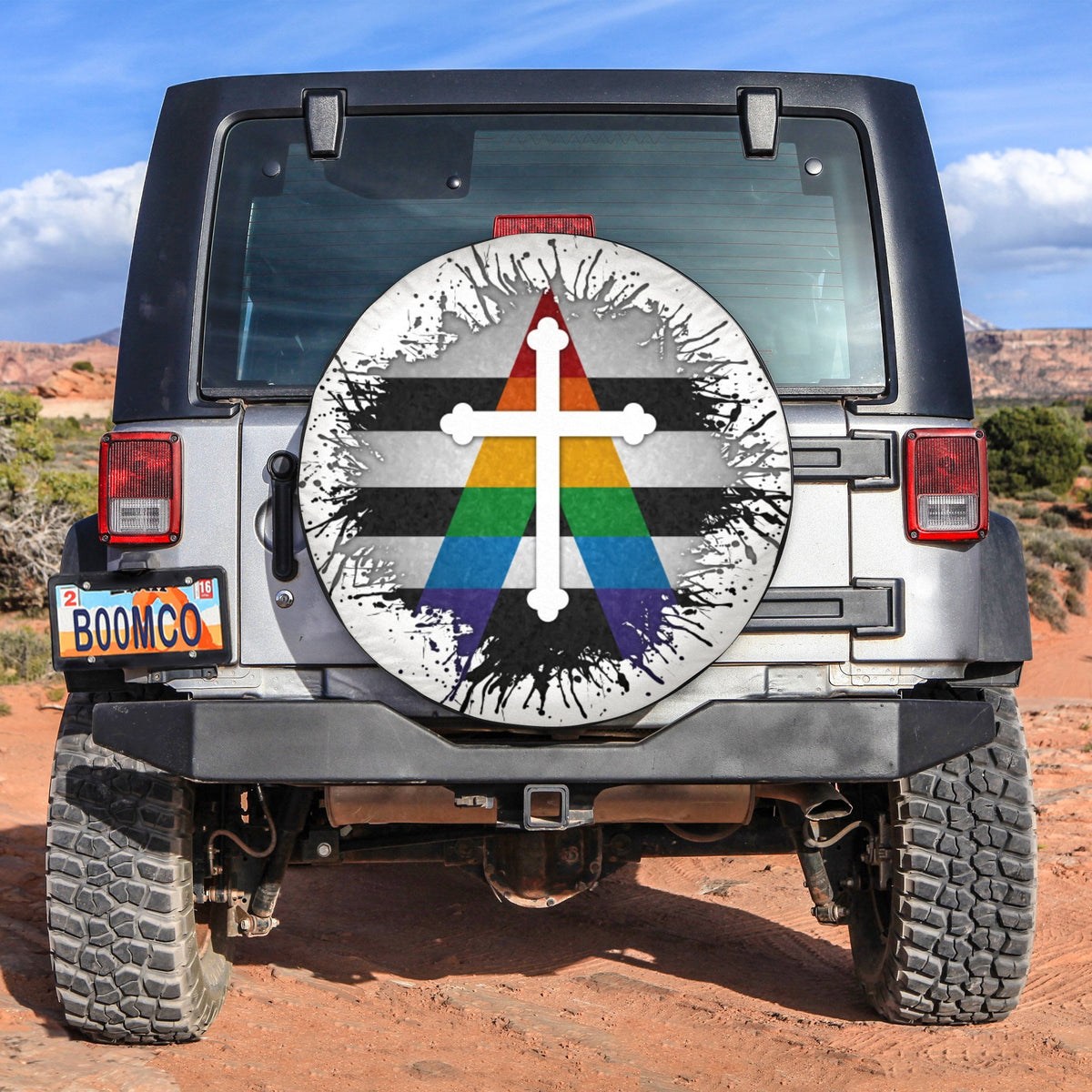 LGBT Tire Covers - Paint Splatter LGBT Ally Pride Christian Cross Symbol Spare Tire Cover NO.50 LT8 - Wonder Print Shop