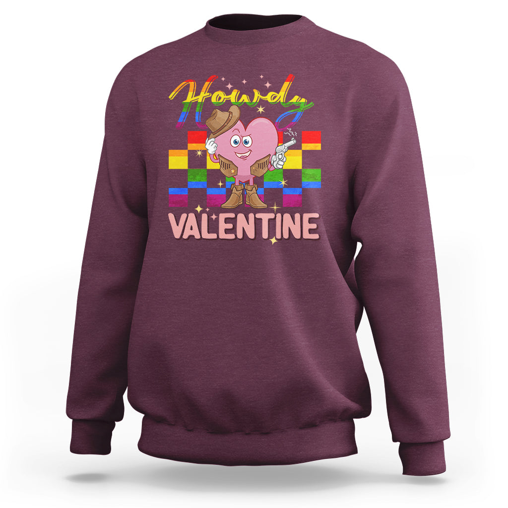 Howdy Valentine Funny Valentine's Day Cowboy Heart Groovy Sweatshirt - Wonder Print Shop
