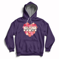 Matching mother hoodie in purple with pink floral “Mom” graphic, front pouch, drawstring hood