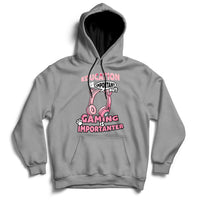 Light gray gamer hoodie with front pouch pocket and colorful “Gaming Importanter” graphic