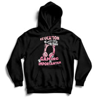 Black gamer hoodie with front pouch pocket and colorful “Gaming Importanter” graphic