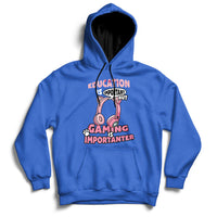 Blue gamer hoodie with front pouch pocket and colorful “Gaming Importanter” graphic
