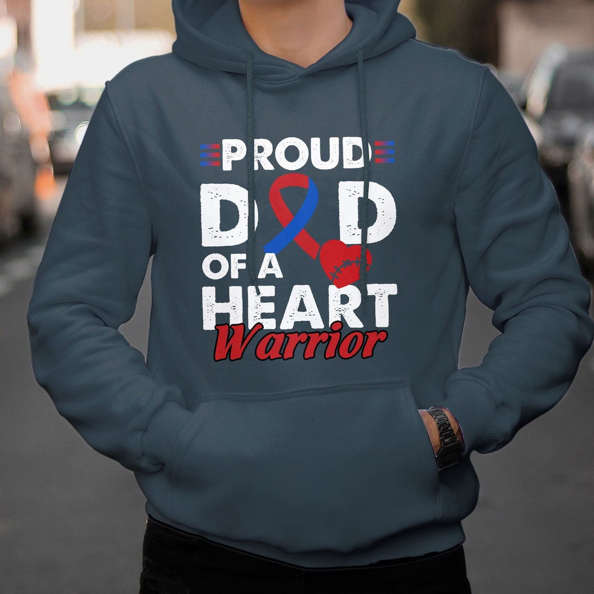Dad Of A Heart Warrior CHD Congenital Heart Defect Awareness Hoodie - Wonder Print Shop