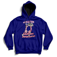 Royal blue gamer hoodie with front pouch pocket and colorful “Gaming Importanter” graphic