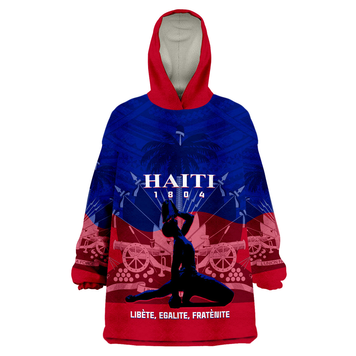 Haiti Wearable Blanket Hoodie Negre Marron With Coat Of Arms Polynesian Style - Wonder Print Shop