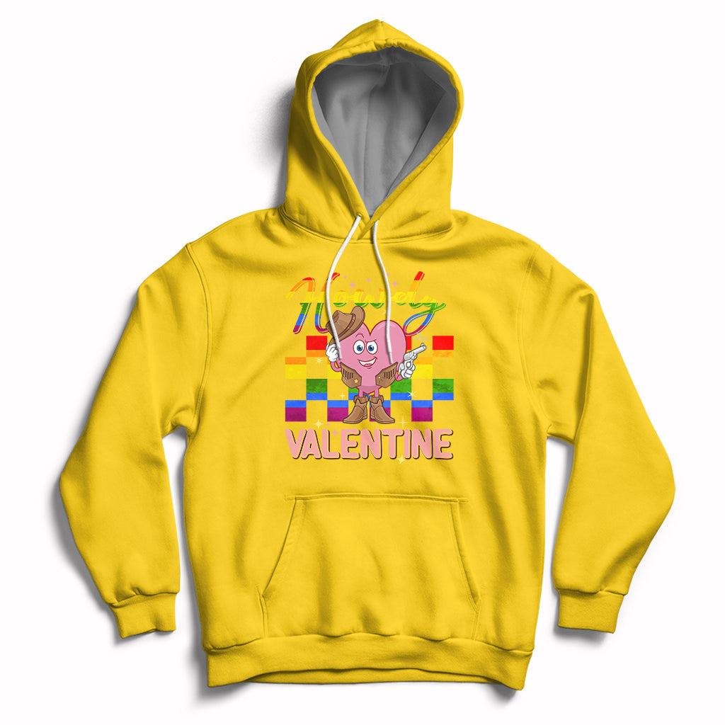 Daisy yellow hoodie with cowboy heart Valentine graphic and colorful Howdy text