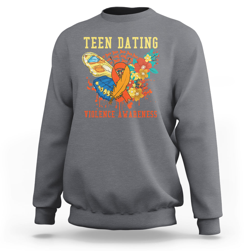 Spread Teen Dating Violence Awareness Orange Butterfly Sweatshirt - Wonder Print Shop