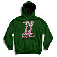 Forest green gamer hoodie with front pouch pocket and colorful “Gaming Importanter” graphic