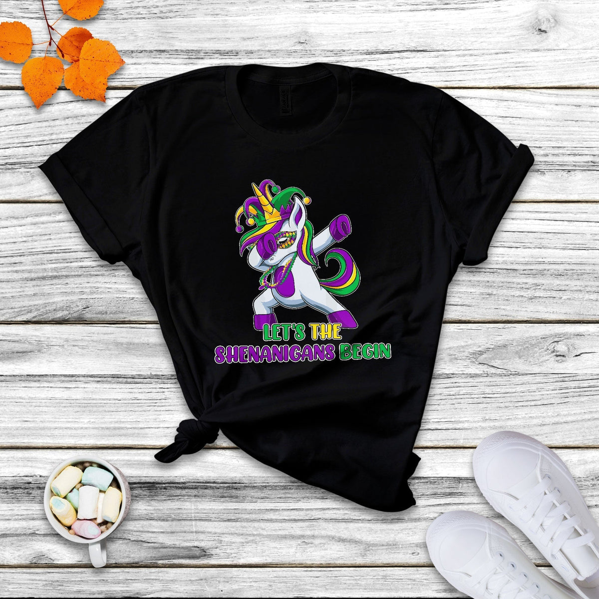 Let The Shenanigans Begin Mardi Gras Costume Carnival Mask Cute Dabbing Unicorn T Shirt - Wonder Print Shop