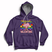 Purple hoodie with cowboy heart Valentine graphic and colorful Howdy text