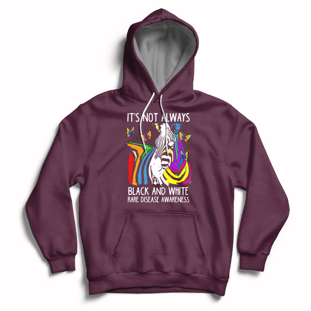It's Not Always Black And White Rare Disease Awareness Rainbow Zebra Kids Hoodie - Wonder Print Shop