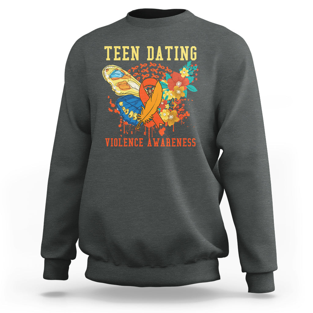 Spread Teen Dating Violence Awareness Orange Butterfly Sweatshirt - Wonder Print Shop