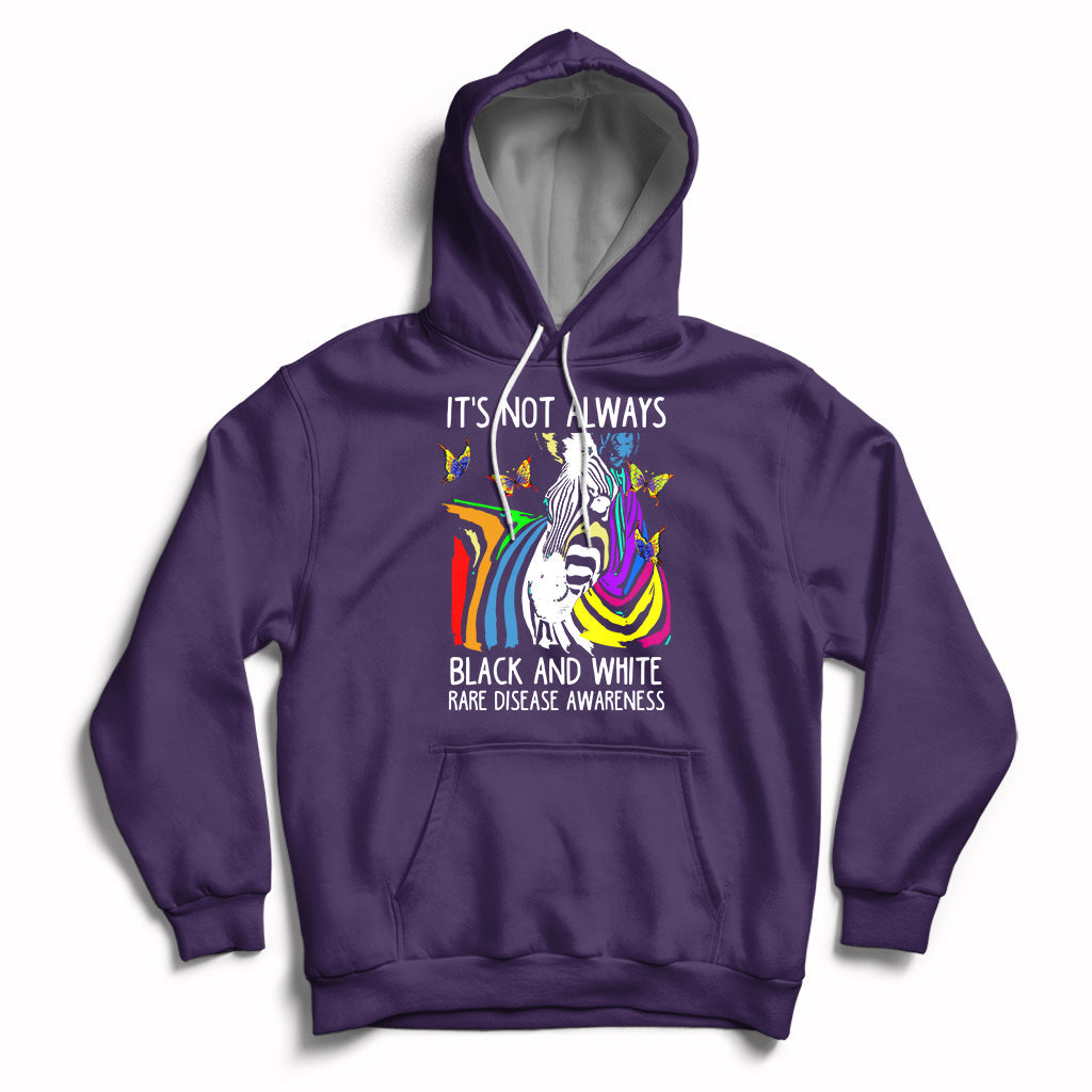 It's Not Always Black And White Rare Disease Awareness Rainbow Zebra Kids Hoodie - Wonder Print Shop