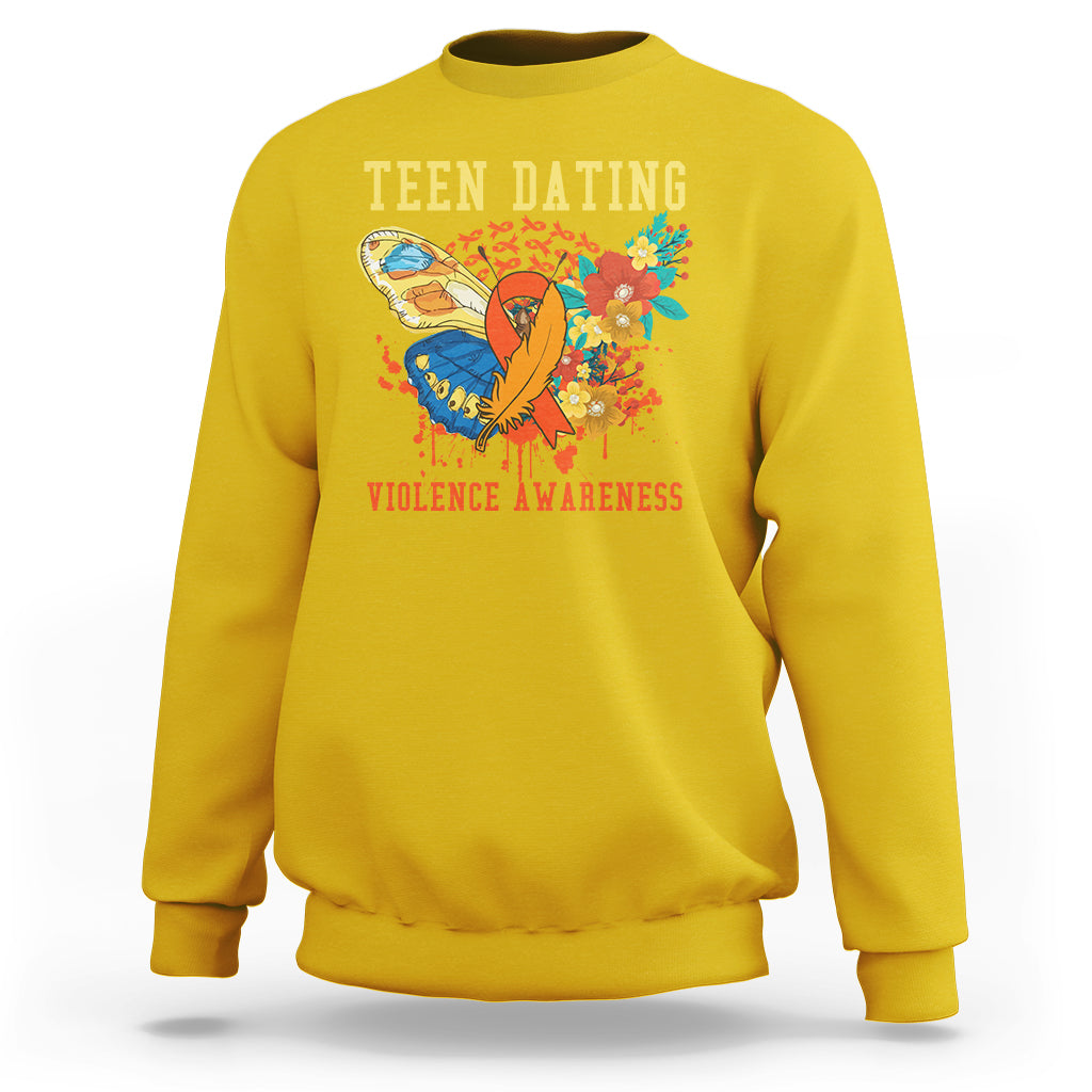 Spread Teen Dating Violence Awareness Orange Butterfly Sweatshirt - Wonder Print Shop