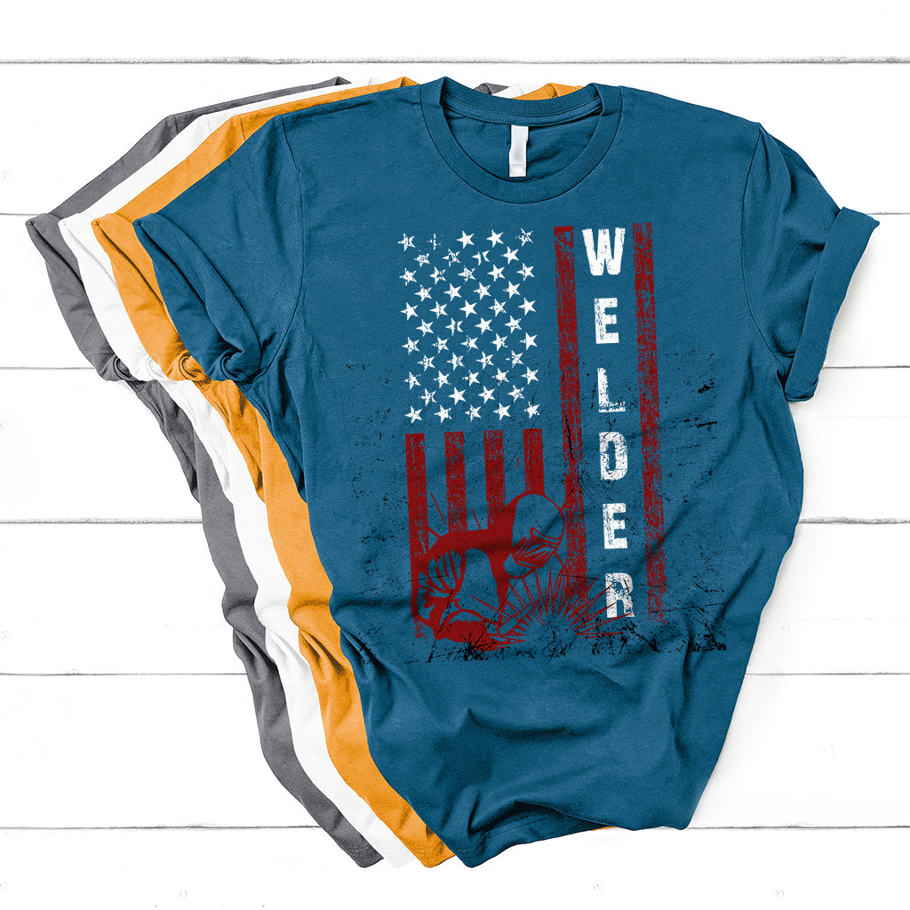 Welder Vintage Usa American Flag Patriotic Welding T Shirt - Wonder Print Shop