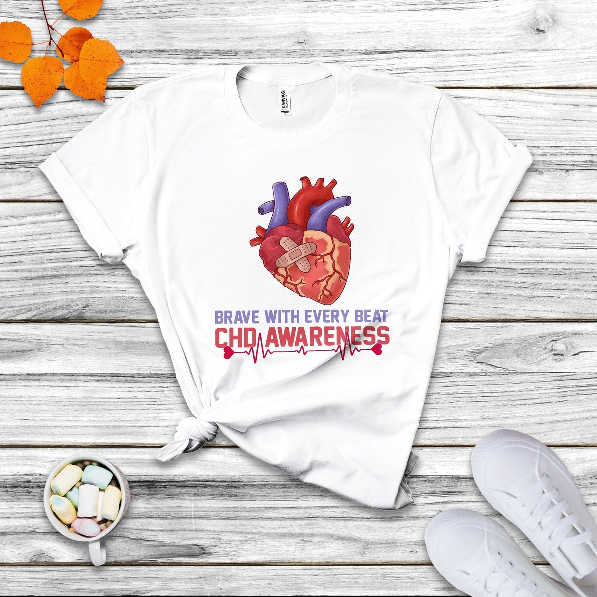 Brave With Every Beat CHD Heart Disease Red And Blue Ribbon T Shirt - Wonder Print Shop