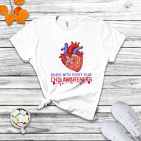 Brave With Every Beat CHD Heart Disease Red And Blue Ribbon T Shirt - Wonder Print Shop