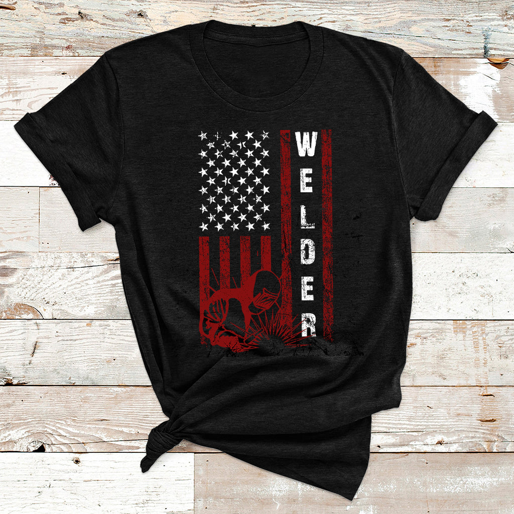Welder Vintage Usa American Flag Patriotic Welding T Shirt - Wonder Print Shop