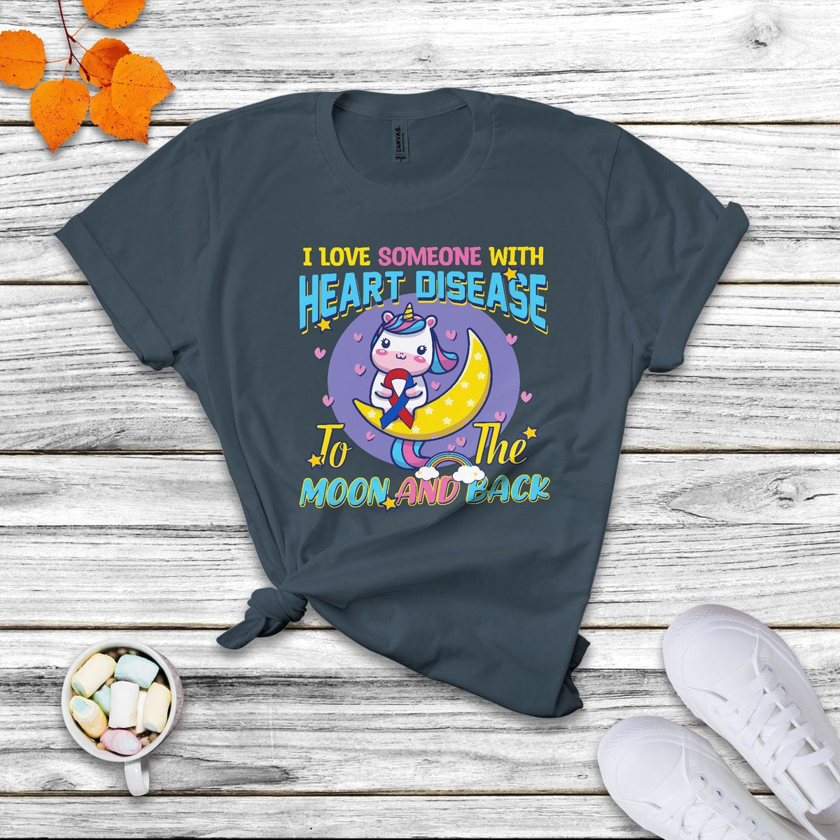 Unicorn I Love Someone With Heart Disease To The Moon & Back T Shirt - Wonder Print Shop
