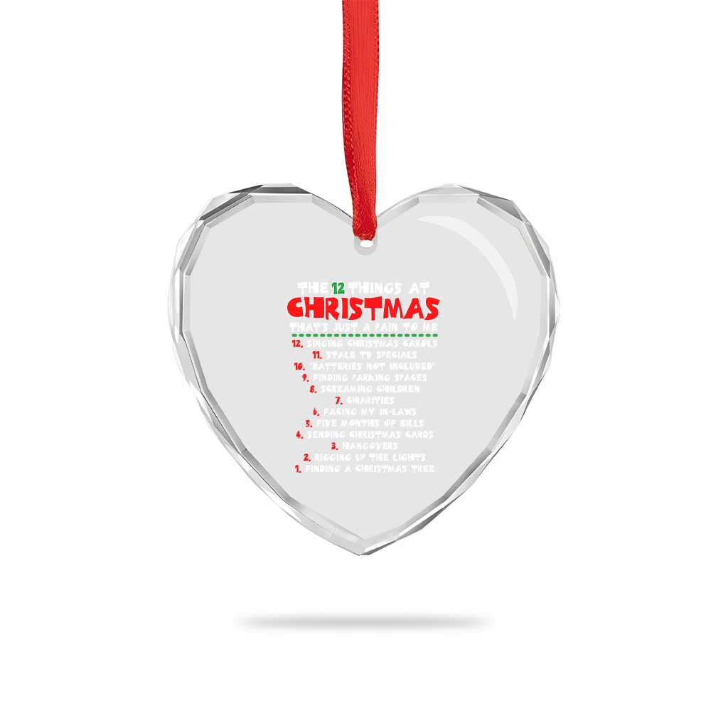 12 Pains of Christmas Parody Heart Crystal Glass Ornament Funny Twist on the 12 Days of Christmas Tradition - Wonder Print Shop