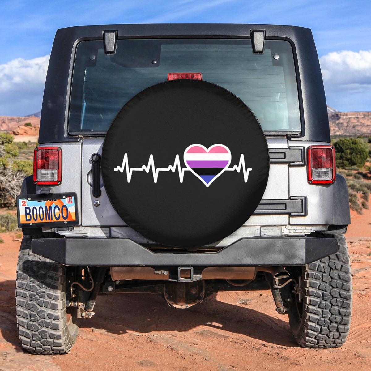 LGBT Tire Covers - Genderfluid Nonbinary No Gender Fluid Heartbeat Spare Tire Cover NO.60 LT8 - Wonder Print Shop