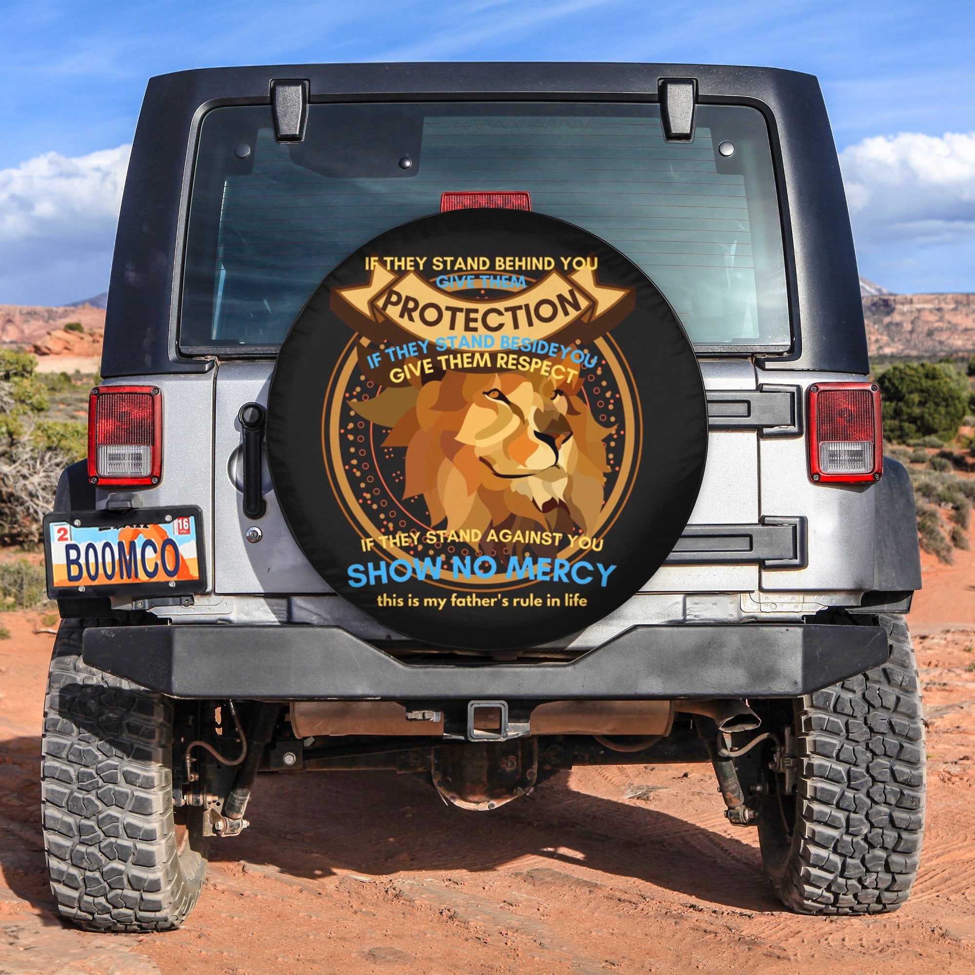 Father's Day Tire Covers - If They Stand Behind You Give Them Protection, If They Stand Beside You Give Them Respect Lion Vibes Spare Tire Cover NO.125 LT8 - Wonder Print Shop