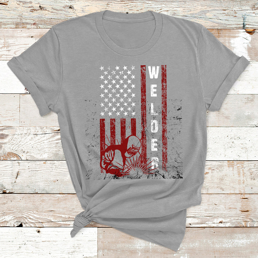 Welder Vintage Usa American Flag Patriotic Welding T Shirt - Wonder Print Shop