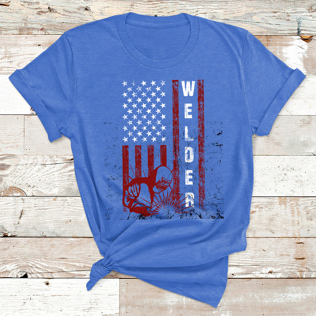 Welder Vintage Usa American Flag Patriotic Welding T Shirt - Wonder Print Shop
