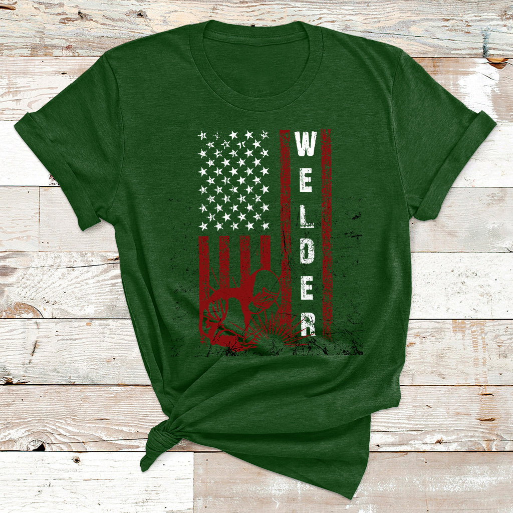 Welder Vintage Usa American Flag Patriotic Welding T Shirt - Wonder Print Shop