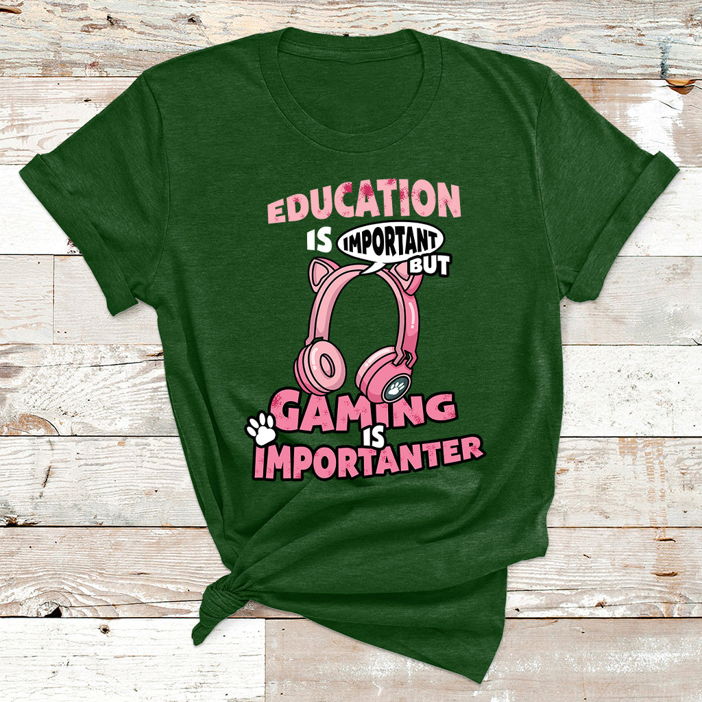 Education Is Important But Gaming Is Importanter Gamer T Shirt - Wonder Print Shop