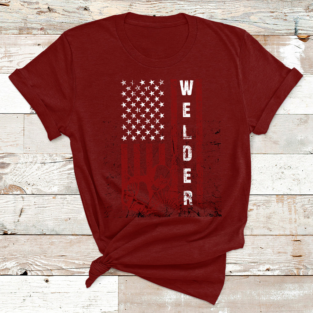 Welder Vintage Usa American Flag Patriotic Welding T Shirt - Wonder Print Shop