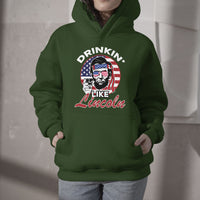 Drinking Like Lincoln 4th of July Men Abraham American Flag Hoodie - Wonder Print Shop