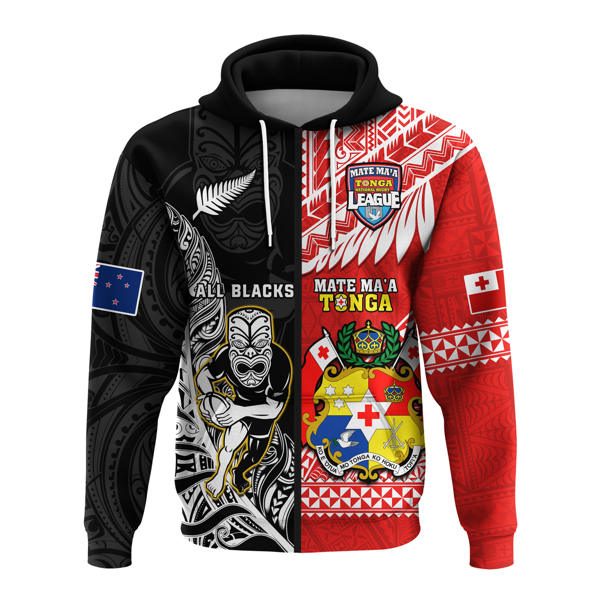 Custom Mate Maa Tonga And All Black Rugby Hoodie Polynesian Mix NZ Maori Fern - Wonder Print Shop