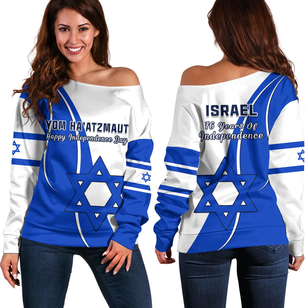 Israel Independence Day Off Shoulder Sweater Yom Haatzmaut Curvel Style - Wonder Print Shop