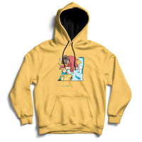 Yellow welding hoodie with front graphic and kangaroo pocket, pullover hood with drawstrings