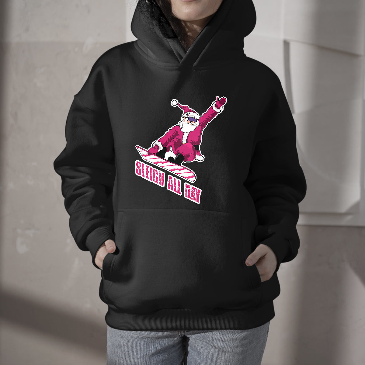 Sleigh All Day Ugly Christmas Sweater Pattern Quotes Humor, Quote Humor Christmas Hoodie - Wonder Print Shop